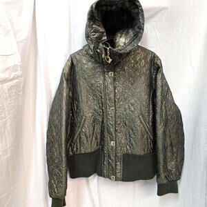 Baby Phat Y2K Gold/Green Embroidered‎ Beaded Fur Hooded Bomber Jacket 4x